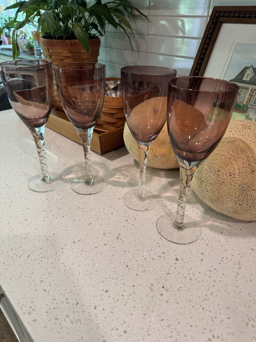 Pier 1 Imports amethyst twisted stem wine glasses 9 Inch Discontinued